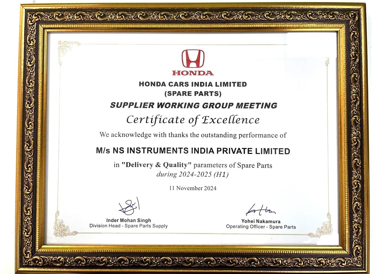 Ns Instruments 日本精機株式会社|ニュース|【受賞】Honda Cars India Ltd. 様より、NS Instruments India ...